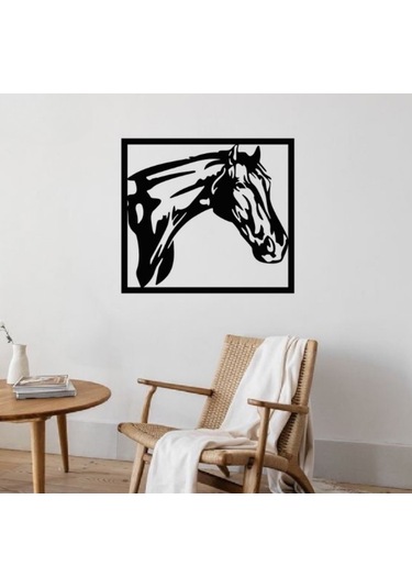 Siyah Ahşap At Silüeti 70cm X 62cm Tablo Duvar Dekoru 3mm Mdf Lazer Kesim