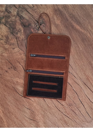 Tütün Kesesi Cüzdan Tütün Çantası Tütünlük %100 Süet Deri Taba Küçük. Açık Boyut: 13cm 19cm