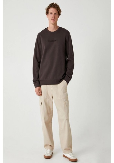 Koton Bisiklet Yaka Sweatshirt Slogan Baskılı Uzun Kollu Pamuklu İnterlok Kumaş 001