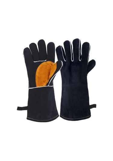 Techbloom Xl Siyah Turuncu Dikişli Dayanıklı Deri İş Eldiveni Kaynak Bahçe Çiftlik Sürüş İçin