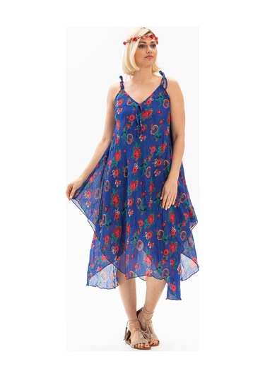 Askılı Vual Afrodit Midi Boy Elbise Saks 6085