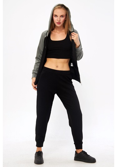 Trendhill Kadın Siyah Kapüşonlu Modal Scuba Eşofman Takm Edy5542s Siyah