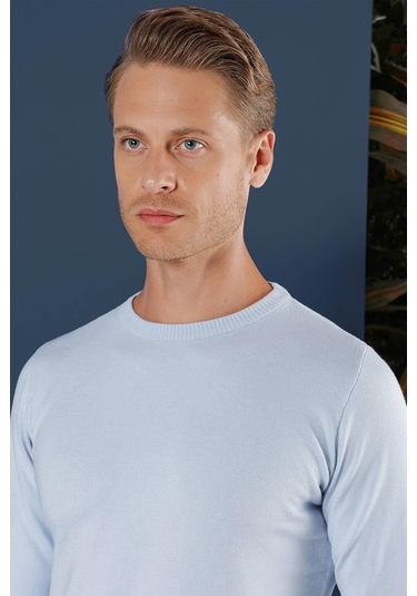 Tr 858 Slim Fit Mavi Klasik Triko Mavi