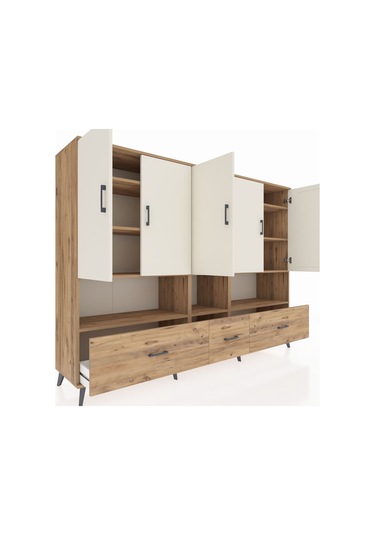 Hyperion Dolap 12 Raflı 3 Çekmeceli 5 Kapaklı 220x44x163 Çam-ayta Çam-aytaşı/çam