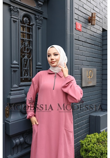 Kadın Pembe Aerobin Uzun Önü Yarım Fermuarlı İkili Takım T1221 Pembe