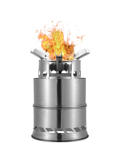 Symbee Küçük Çelik Güneşli Taşınabilir Mangal: Çift Duvarlı, İki Seviye Yanma, Kamp-piknik İçin Isı Kaynağı Gümüş