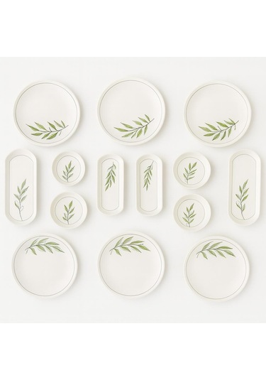 Seramık 6 Kısılık Yaprak 14 Parca Seramık Kahvaltı Takımı Beyaz