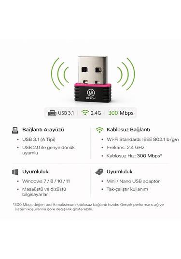 Usb Wifi Adaptörü 300 Mbps Kablosuz İnternet Alıcısı Siyah
