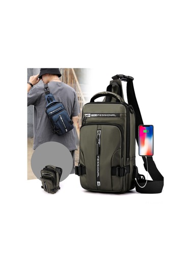 Moveevo Erkek Usb Şarjlı Sırt Çantası, Su Geçirmez Nilon, Çoklu Cepli, Kol/omuz Taşıma, Seyahat/moda, Yeşil Yeşil