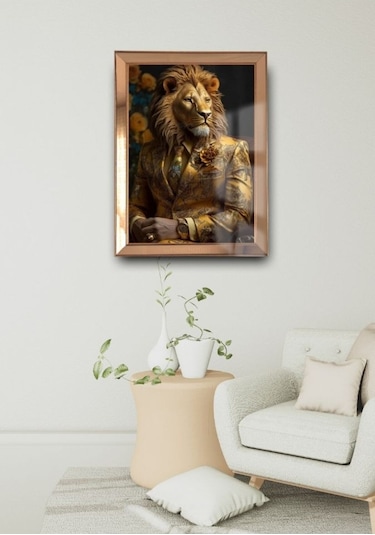 Aslan Başlı Ayna Çerçeveli Tablo