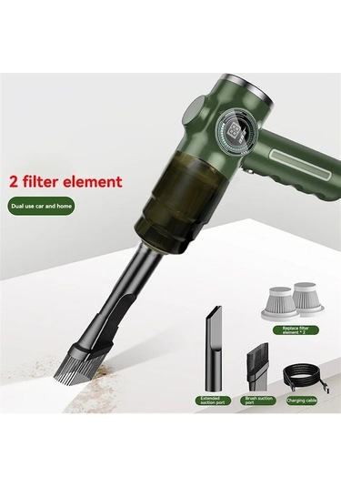 Shineyee Kablosuz Güçlü Araç Süpürgesi - 29000pa Emiş Gücü, 120w Motor, Çift Filtreli, Pil Göstergeli Yeşil Model Yeşil