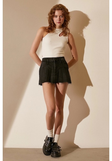 Never More Pileli Mini Etek Laci Siyah