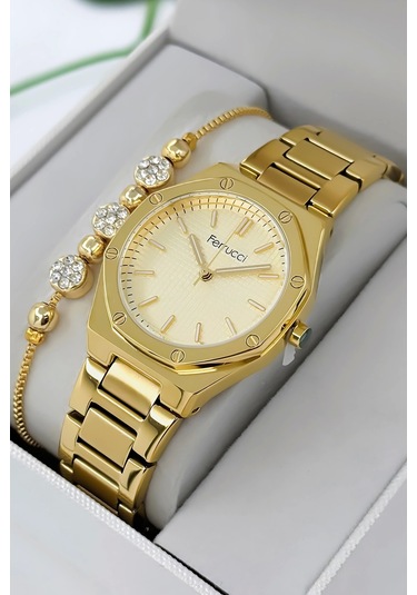 Ferrucci Çelik Kordon Çelik Kasa Kadın Kol Saati, 3 Atm Su Geçirmez Gold Zmfer192 Çok Renkli