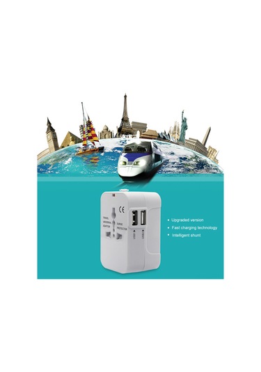 Samdoo Seyahat İçin Evrensel Usb Çevirici Prizi - 2.1a 2 Usb Portlu, 150+ Ülke Desteği, Akıllı Şarj Ve Güvenlik Koruma - Beyaz