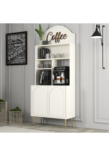 Lyon Kahve Köşesi 80cm - Krem / Altın