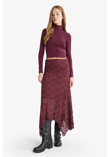 Defacto A Form Normal Bel Dantel Midi Etek G5225ax25wnbr232 Bordo-br232