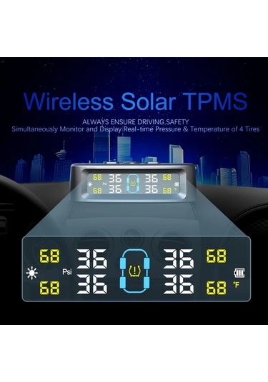 Boatshop1 Ynf Güneş Enerjili Tpms Siyah 4 Harici Sensör Lastik Basınç Sıcaklık İzleme Kolay Kurulum Titreşim Algılama Sezgisel Ekran