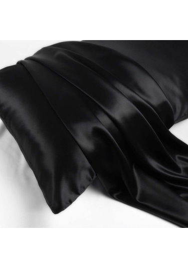 Antibakteriyel Terletmeyen İpek Saten Yastık Kılıfı 2'li 50x70 Siyah Siyah