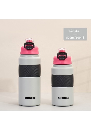 Net Kırmızı 316 Paslanmaz Çelik Termos Büyük Kapasiteli Ton Ton Varil Açık Spor Taşınabilir Saman Bardağı Toptan 600ml Grafit Kül