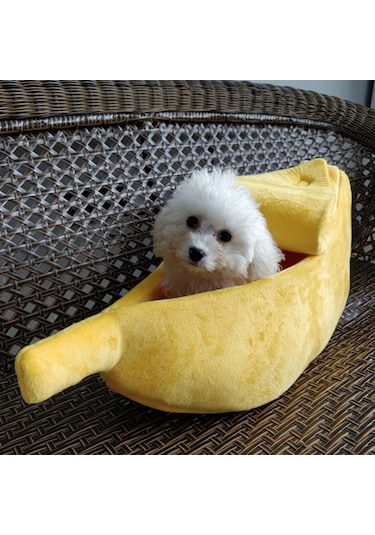 Leezsing Muz Kedi Yatağı Evi Yavru Köpek Yastığı Kulübe Taşınabilir Sıcak Evcil Hayvan Sepeti Malzemeleri Mat