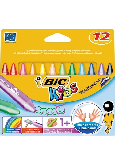Bic Elleri Kirletmeyen Üçgen Mum Boya 12 Li