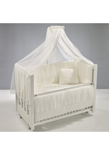 Meltem Kids Mia Anne Yanı Ahşap Sallanır Beşik 60 x 120 CM (Beyaz - Ekru) Beyaz