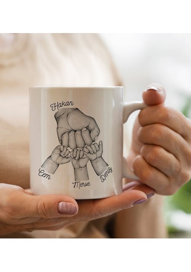 Bk Gift Kişiye Özel Siyah Beyaz Baba-çocuk El Tasarımlı Siyah Beyaz Kupa Bardak -3, Babaya Hediye, Yeni Doğum Hediyesi Kobitmeyencom30280 Bk Gift