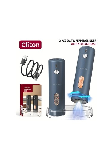 Honeybeeshop Şarj Edilebilir Elektrikli Biber Değirmeni Mavi 2 Adet Değirmen Depolama Taban 110ml Otomatik Biberlik Beyaz Led Işık Tek Elle Kullanım Mavi - 2 Adet Değirmen + Depolama Taban