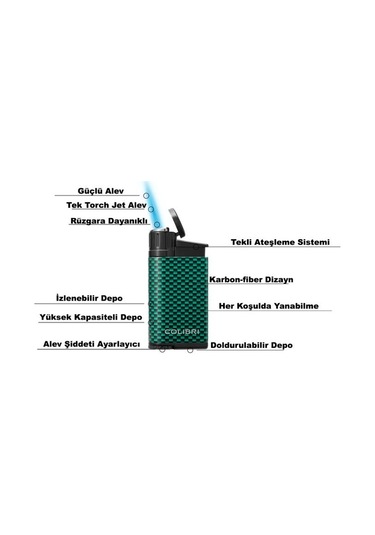 Evo Tek Torch Pürmüz Mavi Karbonfiber Puro Çakmağı