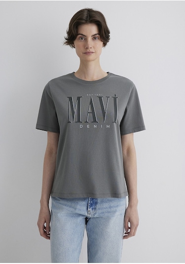 Mavi - Mavi Logo Baskılı Gri Tişört 1611990-70122 Gri