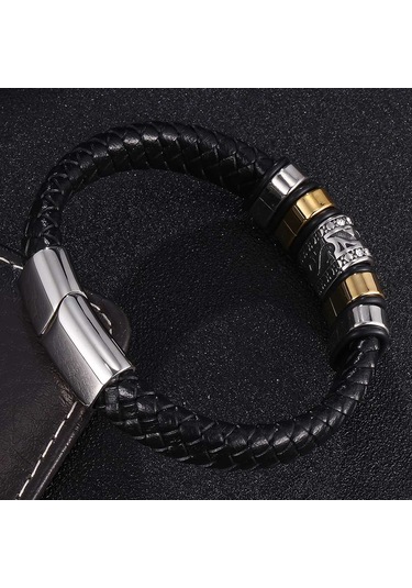 Erkek Paslanmaz Çelik Lüks Bileklik Erkek Siyah Deri Bileklik El Dokuması Aksesuarlar Kombinasyonu Sevgililer Günü Hediyesi Siyah