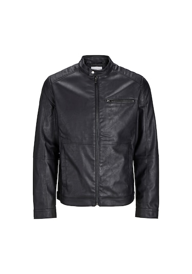 Jack Jones Erkek Siyah Renk Bıker Deri Ceket 12261196 Siyah