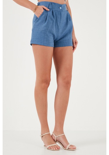 Lela  Kırçıllı Regular Fit Cepli Kısa Bayan Şort 5866201 Indigo