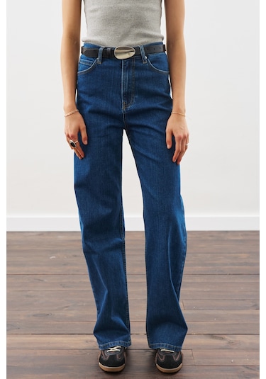 Manuka Dikiş Detaylı Geniş Denim Pantolon İndigo Indigo