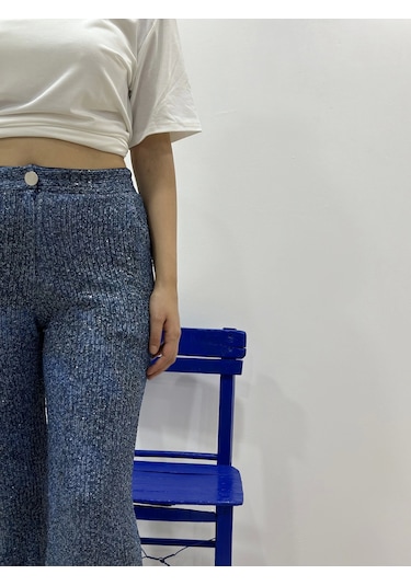 Touche Denim Efektli Payet Pantolon Mavi