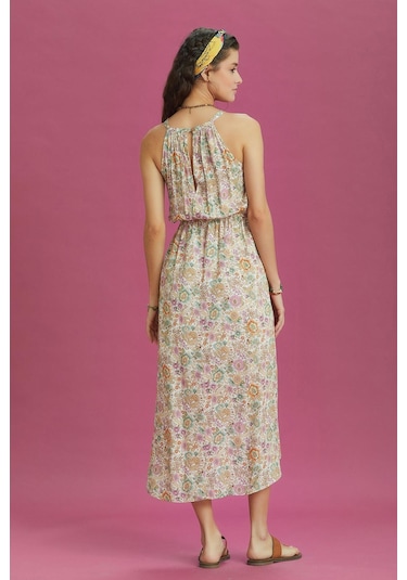 Önü Kısa Arkası Uzun Çiçek Desenli Anvelop Elbise 001