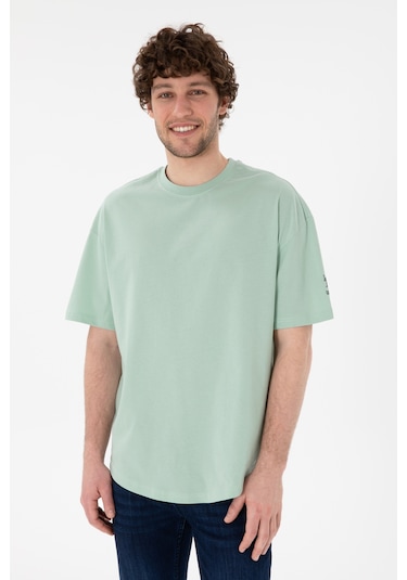 U.S. Polo Assn. Erkek Long Fit Bisiklet Yaka Su Yeşili Basic Tişört 50305988-VR048