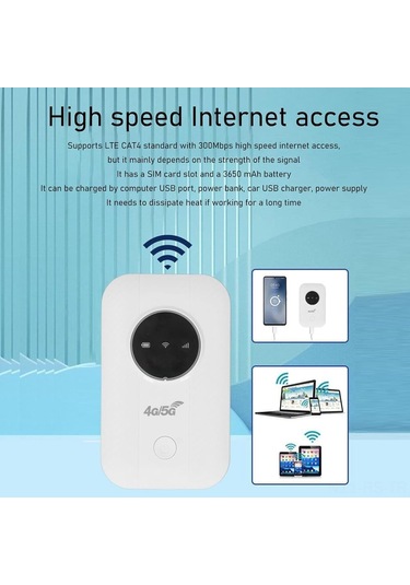 Reedark Beyaz 4g 5g Lte Modem Router, 300mbps, 10 Cihazı Destekleyen Hotspot, Sım Kartlı, 2100mah Pil, Seyahat Ve İş Seyahatleri İçin