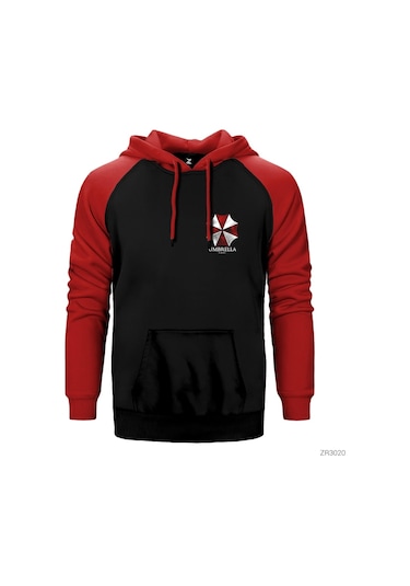 Resident Evil Umbrella Corp Kırmızı Reglan Kol Kapşonlu Sweat Kırmızı