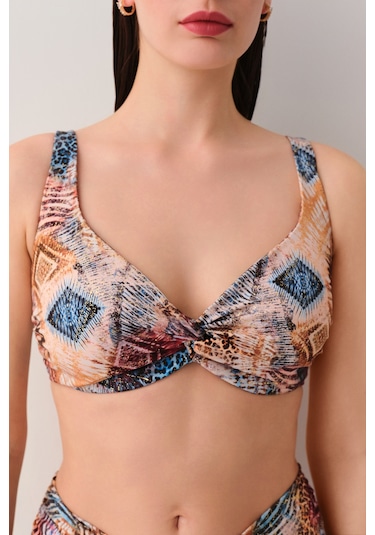 Suwen Freya Önü Burgulu Bikini Üst Sb25570984984 Etnik Desenli