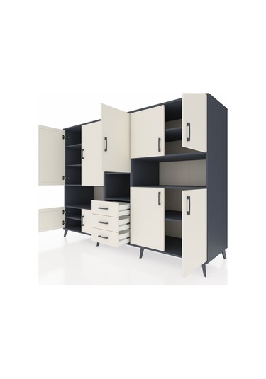 Kronos Dolap 13 Raflı 3 Çekmeceli 9 Kapaklı 220x59x163 Antrasit-a Antrasit-aytaşı