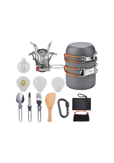 Kampçılar İçin Pratik Alüminyum Tencere Seti - Portatif Ocak Dahil Not: Başlık 113 Karakter Sınırına Uygun Olarak Hazırlanmıştır Turuncu Turuncu