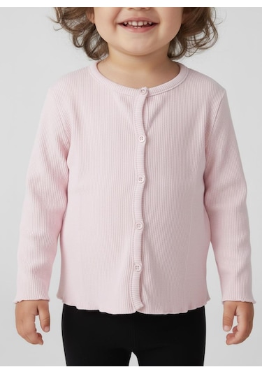 Kız Çocuk Fitilli %100 Pamuklu Düğmeli Hırka Toz Pembe