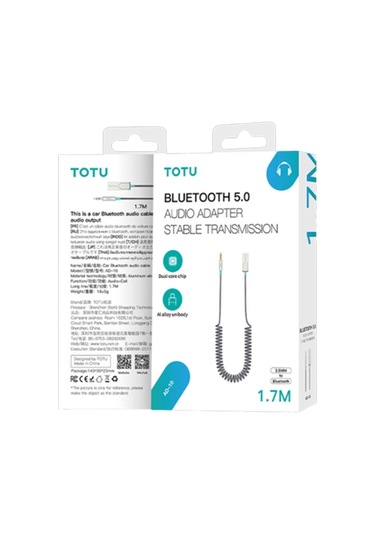 Sones Totu Ad-10 Araç Bluetooth 5.0 Alıcı Dahili Mikrofon, Uzunluk: 1,7m