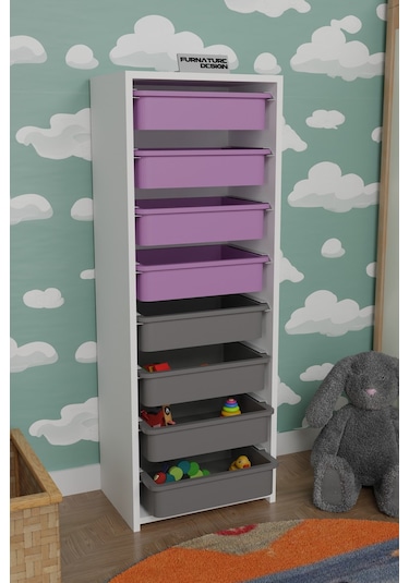 8 Sepetli Çok Amaçlı Oyuncak Mutfak Dolabı - Beyaz-pembe&gri