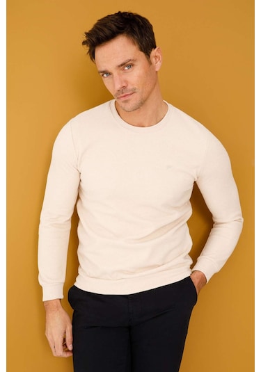 İgs Erkek Bej Standart Bisiklet Yaka Triko Bej