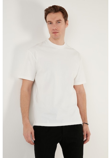 Buratti Pamuklu Relaxed Fit Sıfır Yaka Erkek T Shirt 5905446 Ekru