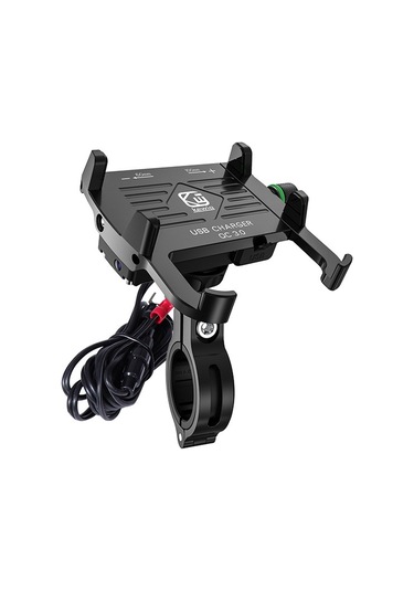 Kewig M6-s 12v Motosiklet Suya Dayanıklı Alüminyum Alaşımlı Cep Telefonu Braketi Qc3.0 Hızlı Şarj İle Siyah Siyah