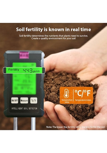 Tongxida 6'ı 1 Arada Toprak Ph Ölçer Nem / Siyah