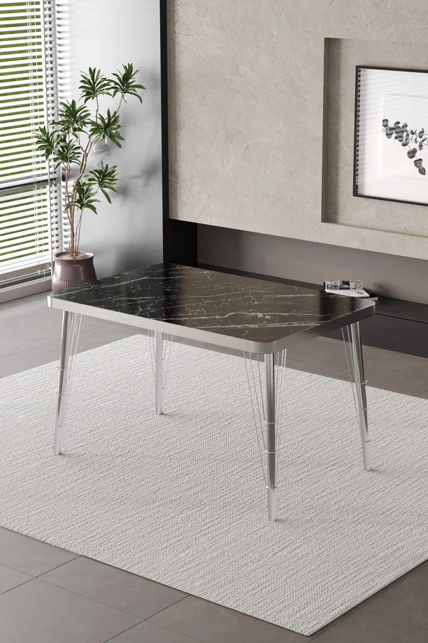 Mutfak Masası Takımı Elma Serisi 4 Sandalyeli Gri Gümüş